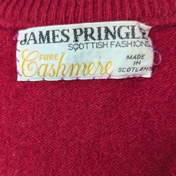 James Pringle 100% Cashmere Red Scottish Fashions V Neck Sweater Size 44 - Picture 4 of 14